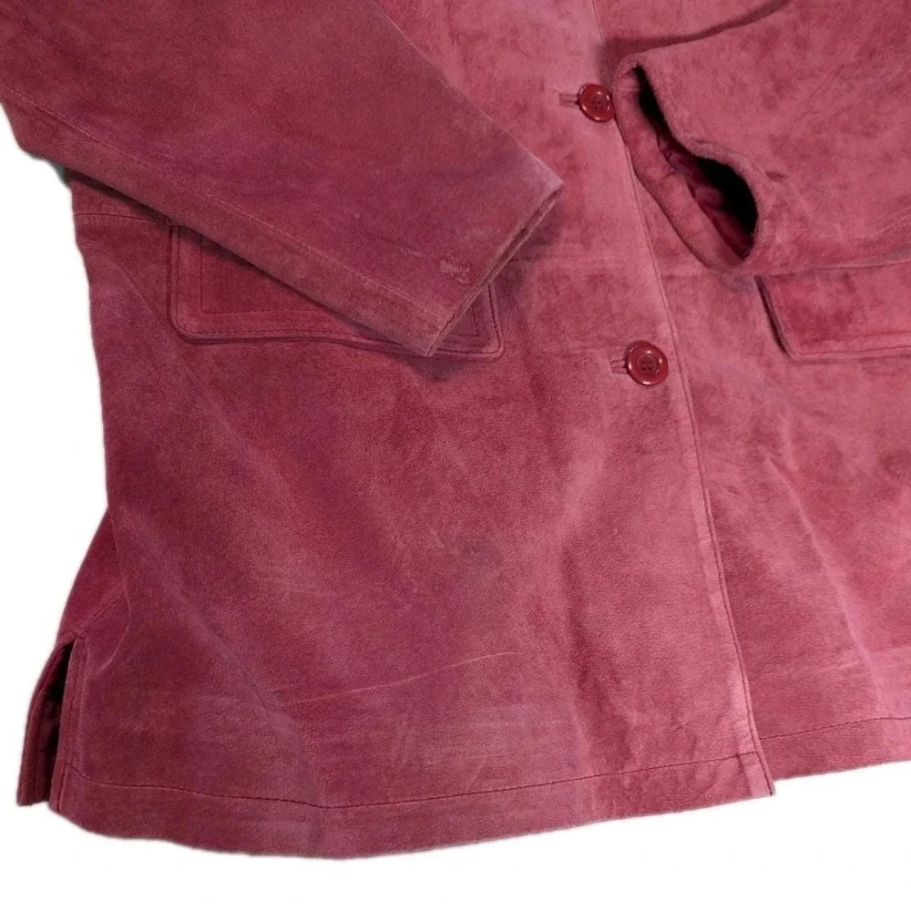 Jessica Holbrook Red Suede Barn Jacket Large Washable Leather Utility Coat 90s - Picture 10 of 16